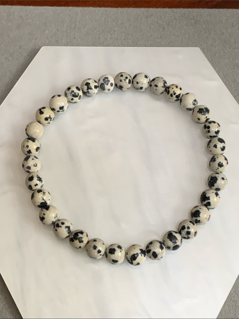 NWT Handmade dalmation jasper bead stretch bracelet